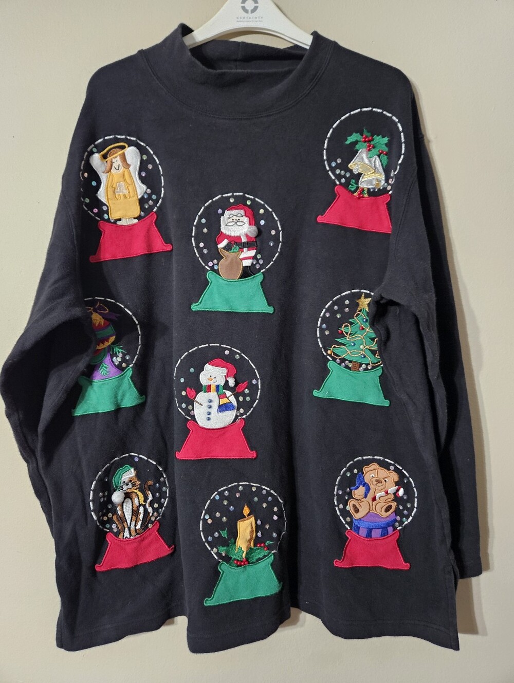 VTG Bechamel Embroidered Snow Globes Sweater 1X